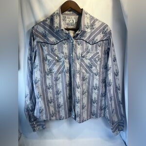 Men’s XL Panhandle SLIM Blue and White Floral Striped Shirt